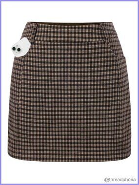 Women Plaid Mini Skort with Built-in Shorts, High Waist Pencil Skirt, Slash